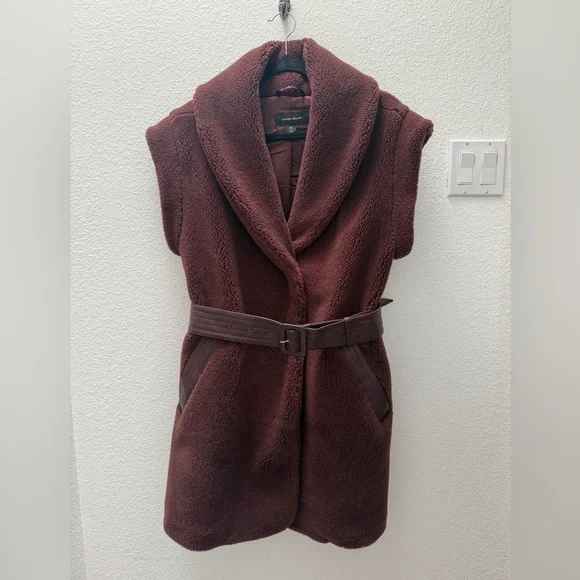 Karen Millen Deep Burgundy Teddy Sleeveless Belted Vest oversized 4 - Picture 3 of 12
